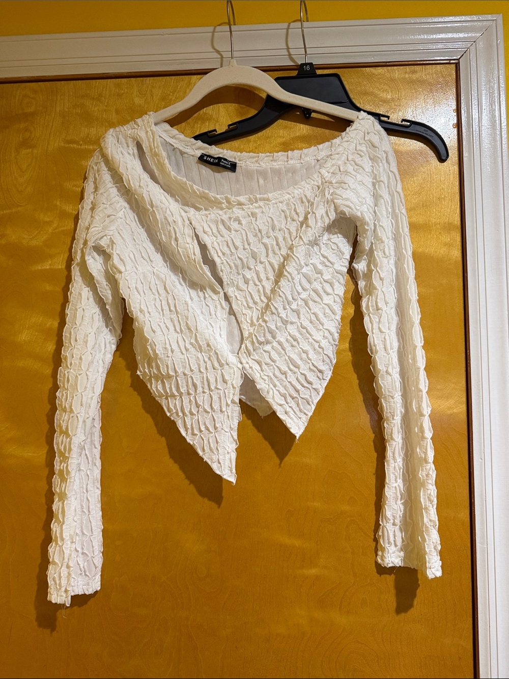 White Ribbed Cropped Long-Sleeve Top